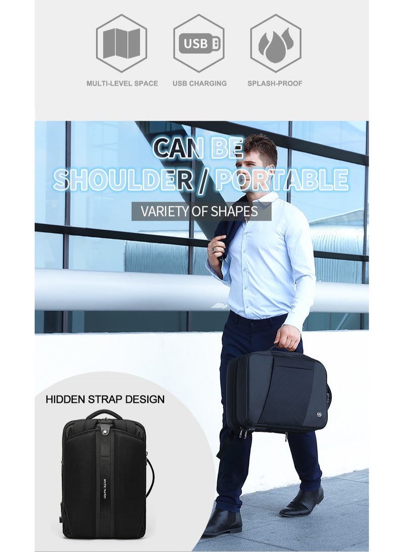 أركتيك هانتر B00345 شنطة 15.6 ظهر لاب توب سفر بمخرج يو اس بى - مقاومة ضد الماء - اسود - Image 2