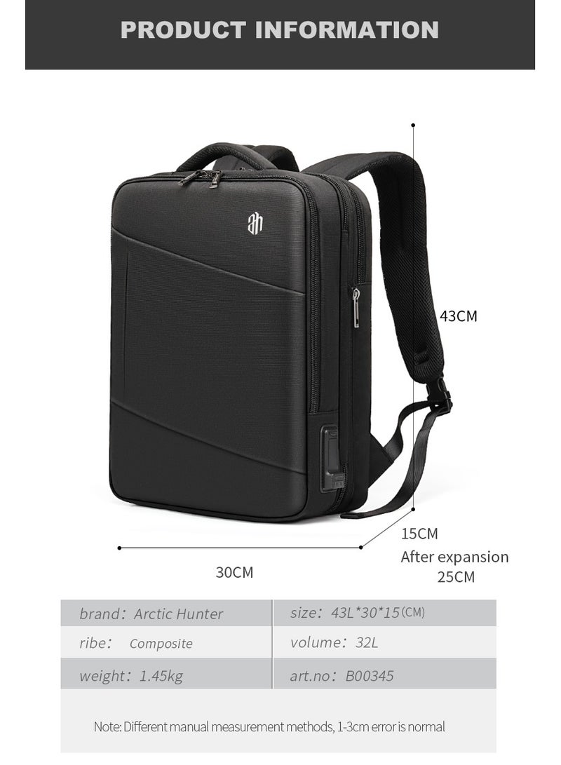 أركتيك هانتر B00345 شنطة 15.6 ظهر لاب توب سفر بمخرج يو اس بى - مقاومة ضد الماء - اسود - Image 5
