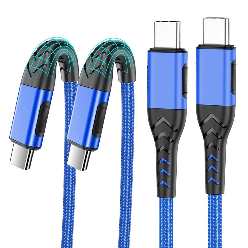 Durcord USB C Charger Cable Fast Charging, 2Pack 100W 6ft USB C to USB C Cable for Android Phone Pad, Type C to Type C Charger Braided Compatible with iPhone 15 Pro/Plus/Max/Android/Phone/Pad Blue - Image 1