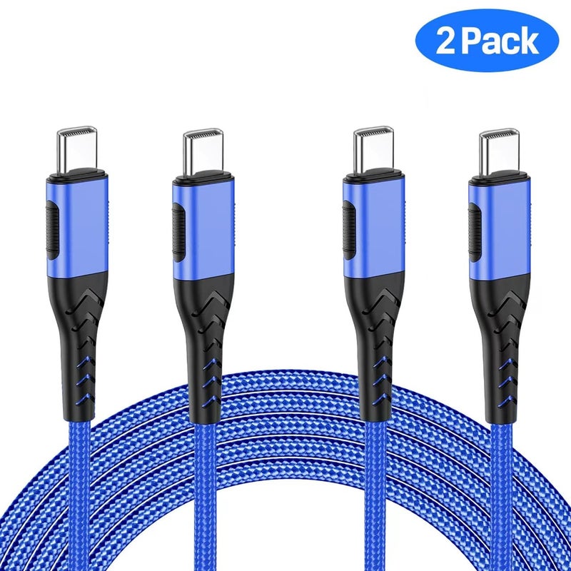 Durcord USB C Charger Cable Fast Charging, 2Pack 100W 6ft USB C to USB C Cable for Android Phone Pad, Type C to Type C Charger Braided Compatible with iPhone 15 Pro/Plus/Max/Android/Phone/Pad Blue - Image 2