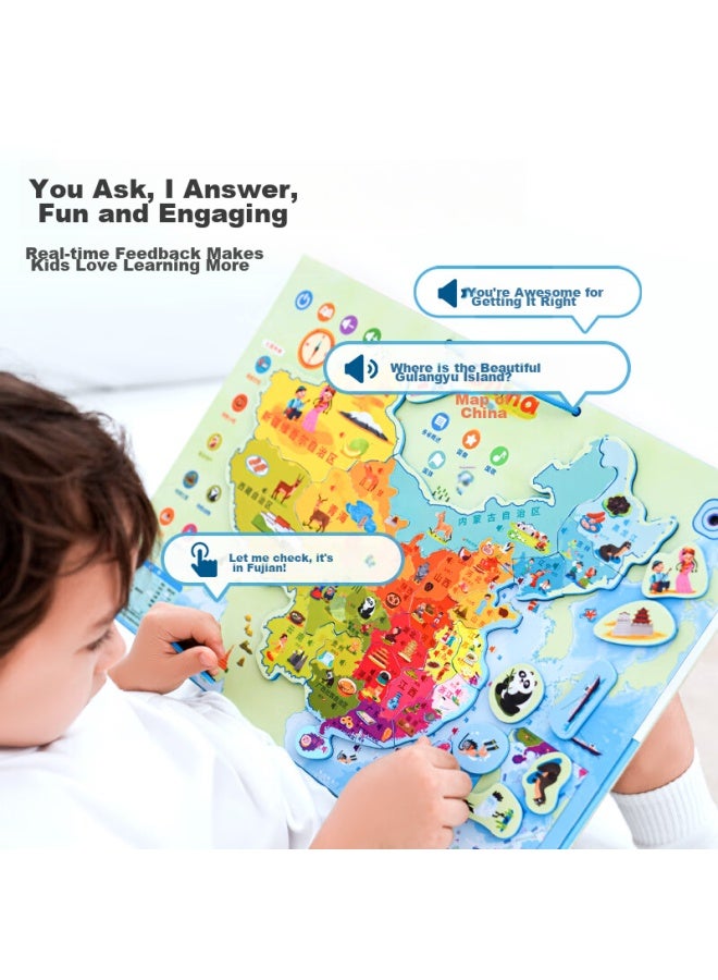 Toi Magnetic Chinese Map Puzzle, Children's Geographic Learning, Magnetic Erasable Whiteboard, 3-6 Years Old, Point-reading Audio Map - Image 3