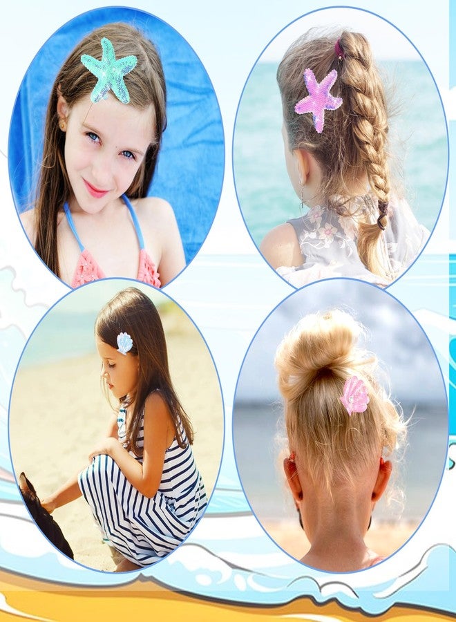 AOZUO 6Pcs Glitter Shell Starfish Hair Clip, Starfish Hair Accessories Sequin Hair Claw Barrettes Headpieces Multicolor Sea Star Alligator Clips for Women Girls - Image 5