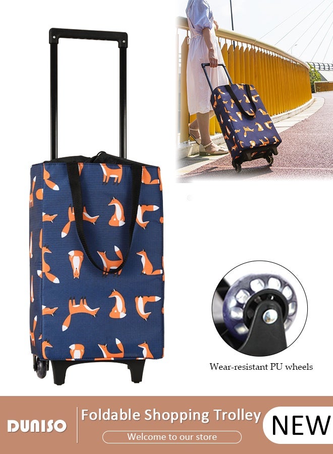 DUNISO Folding Shopping Trolley Cart Portable Lightweight Practical Shopping Carts Foldable Hand Truck with 4 Wheels&Telescopic Pull Rod&Reusable Trolley Bags, 20kg Load Capacity,Suitable for Groceries, Shopping, Kitchen, and Travel  - Image 1