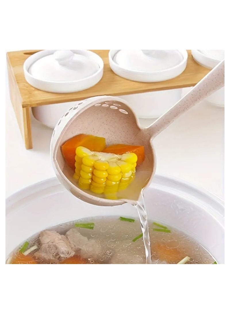 إل ديس ملعقة شوربة ومصفاة 2 في 1 بقطعة واحدة بمقبض طويل – مصنوعة من بلاستيك قش القمح الآمن للطعام، تصميم مريح للقدر الساخن، الشوربات والتقديم - Image 1