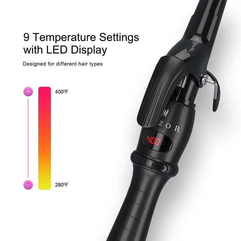 Wazor Professional Curling Iron Tapered Curling Wand 1-1/2" Ceramic Hair Curler, Fast Heat-up Multiple Temp Settings Curling Wand with LED Display Auto Shut Off and 2 Hair Clips - Image 4