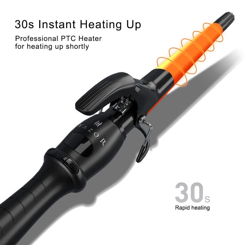 Wazor Professional Curling Iron Tapered Curling Wand 1-1/2" Ceramic Hair Curler, Fast Heat-up Multiple Temp Settings Curling Wand with LED Display Auto Shut Off and 2 Hair Clips - Image 3