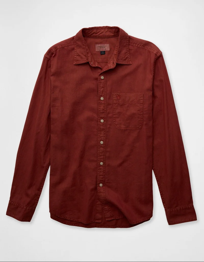 American Eagle  AE Everyday Button-Up Linen Shirt for Men | Best Price UAE