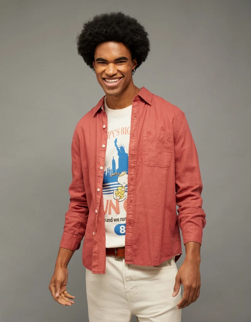 American Eagle AE Everyday Button-Up Linen Shirt