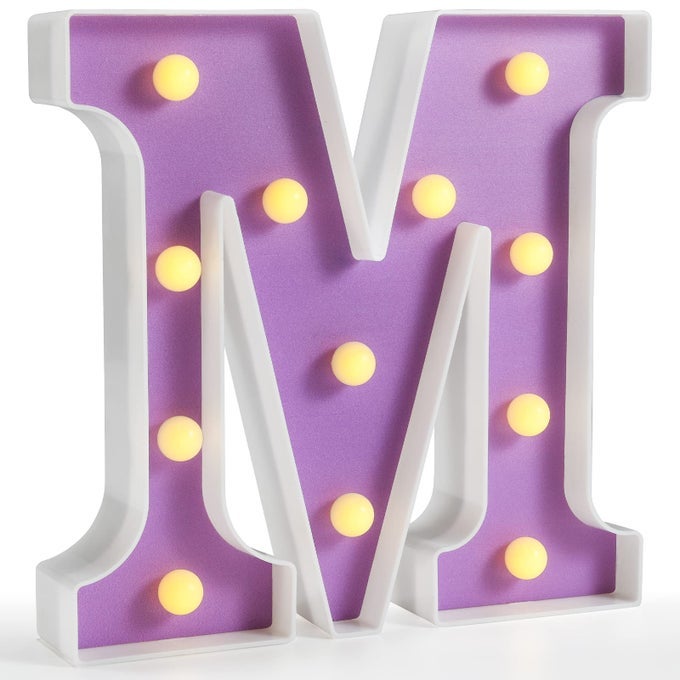 LED LETTER LIGHTS PURPLE LIGHT UP ALPHABET SIGN COLORFUL DIY MARQUEE NIGHT LIGHT WITH WARM WHITE LED HOME PARTY BIRTHDAY WEDDING BAR DECORATION PURPLE LETTER M