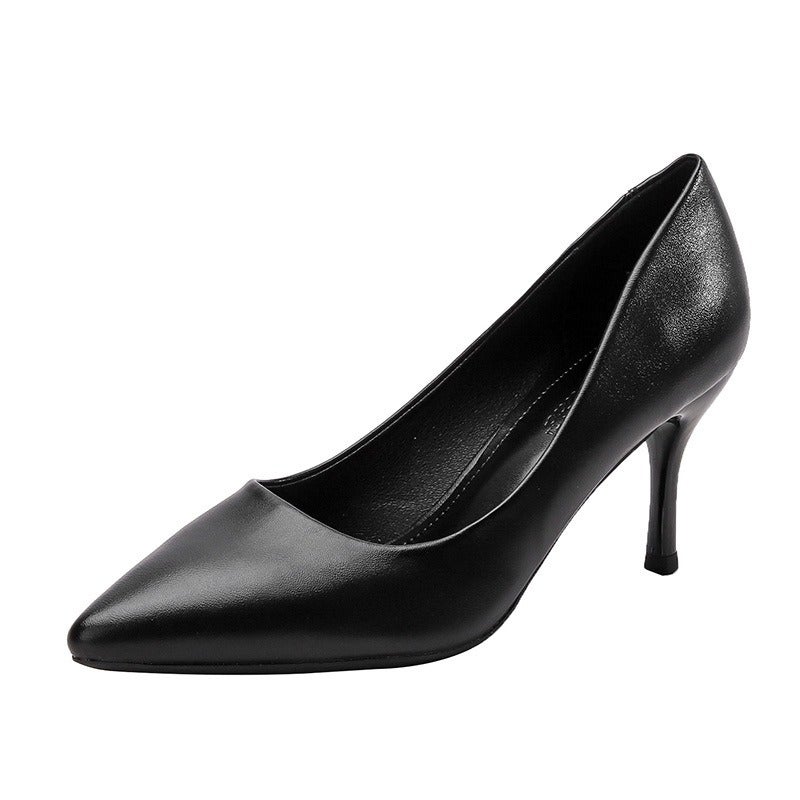 555-8 Nude High Heels for Women, French Style Soft Leather Pointed Toe Office Shoes