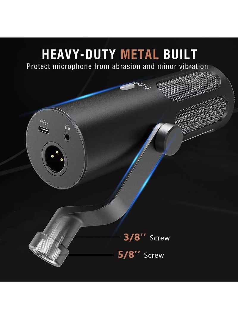 FIFINE Tank3 Dynamic Podcast Microphone XLR/USB Metal Mic with Mic Mute, Headphone Jack, Monitoring Volume Control - Image 3
