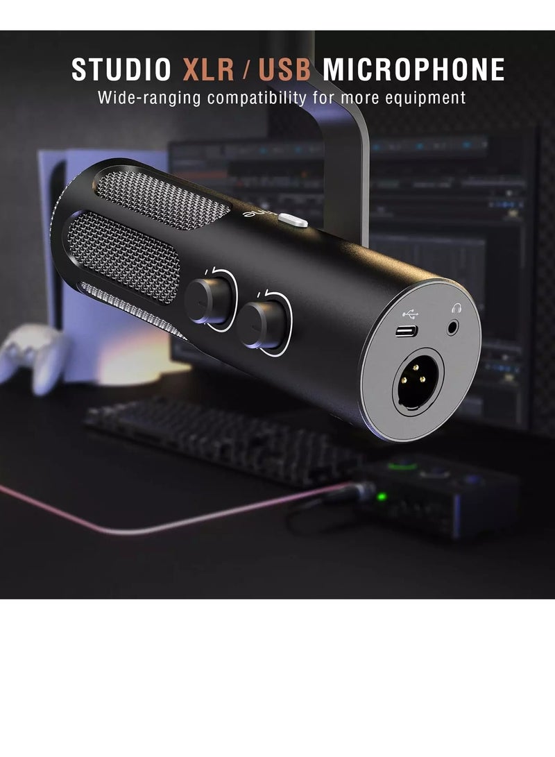 FIFINE Tank3 Dynamic Podcast Microphone XLR/USB Metal Mic with Mic Mute, Headphone Jack, Monitoring Volume Control - Image 2