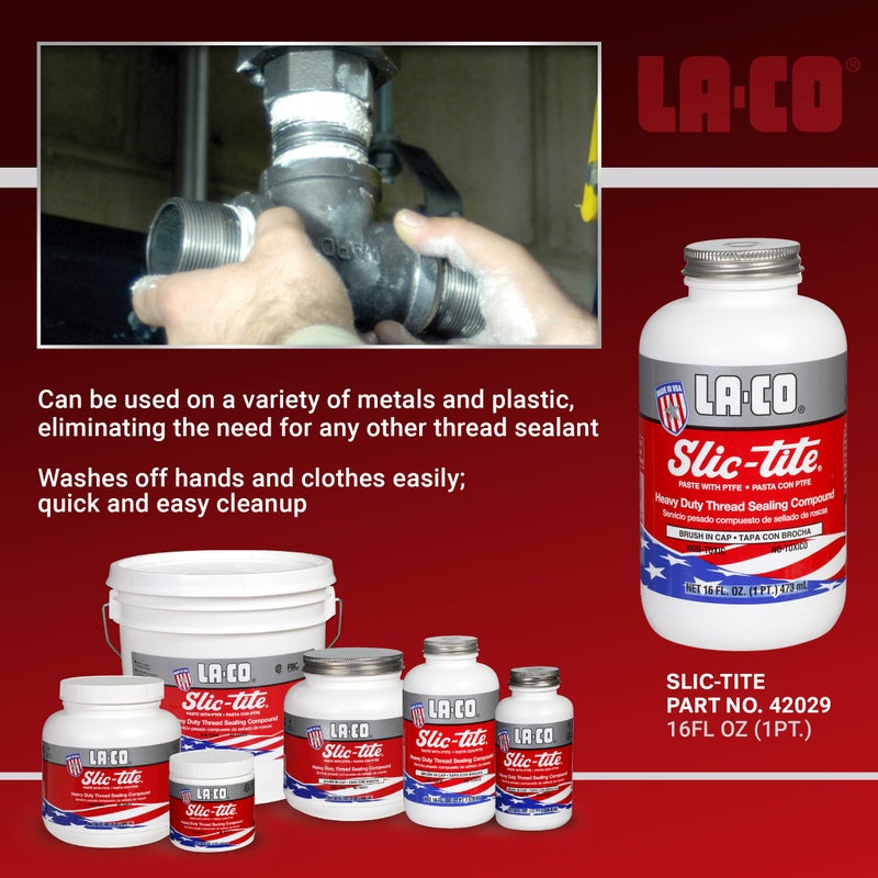 La-Co معجون ختم الخيوط الفاخر LA-CO 42029 Slic-Tite مع PTFE، من -50 إلى 500 درجة فهرنهايت، 1 باينت في وعاء Brush-N-Cap - Image 5