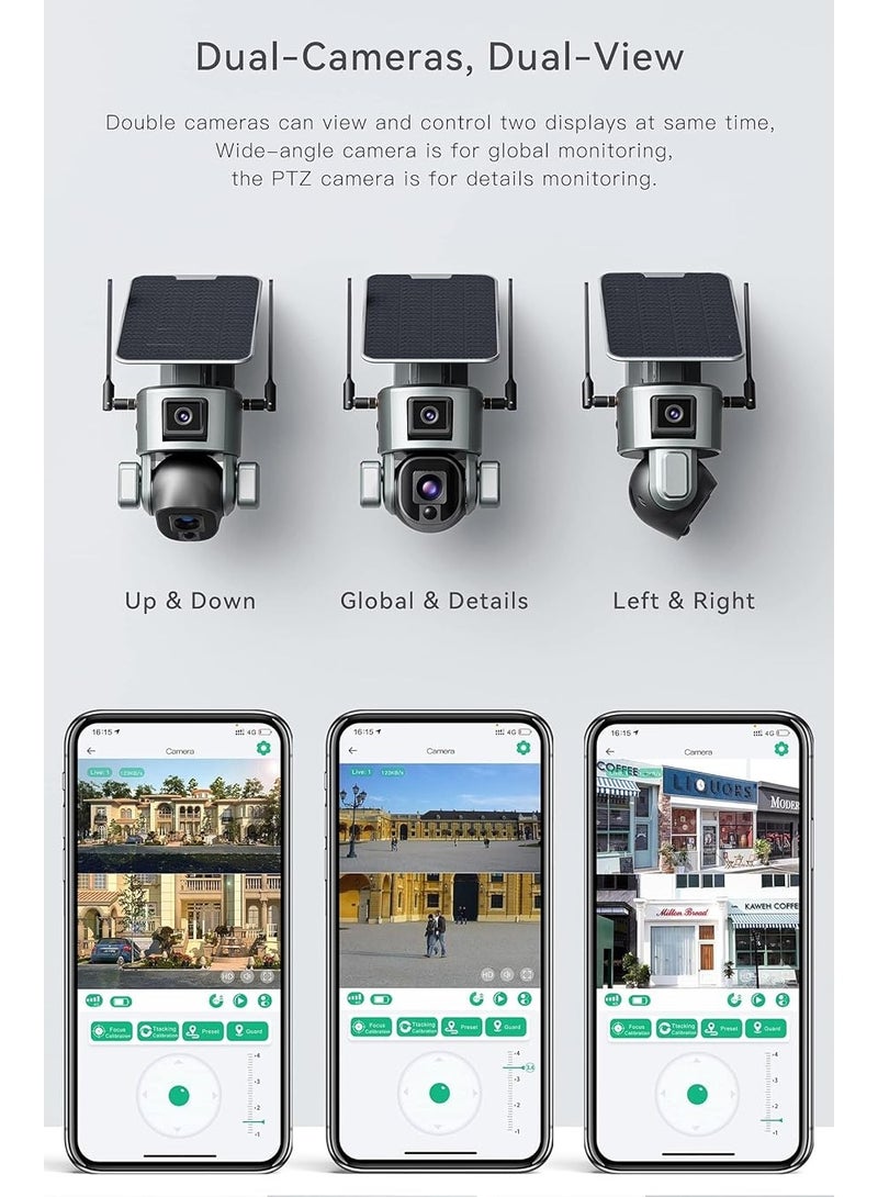 114 كاميرا بالطاقة الشمسية 4G بدقة 4K 8MP كاميرا مزدوجة بمحرك وتقنية كشف الحركة  ورؤية ليلية ببطارية 20000mA - Image 3