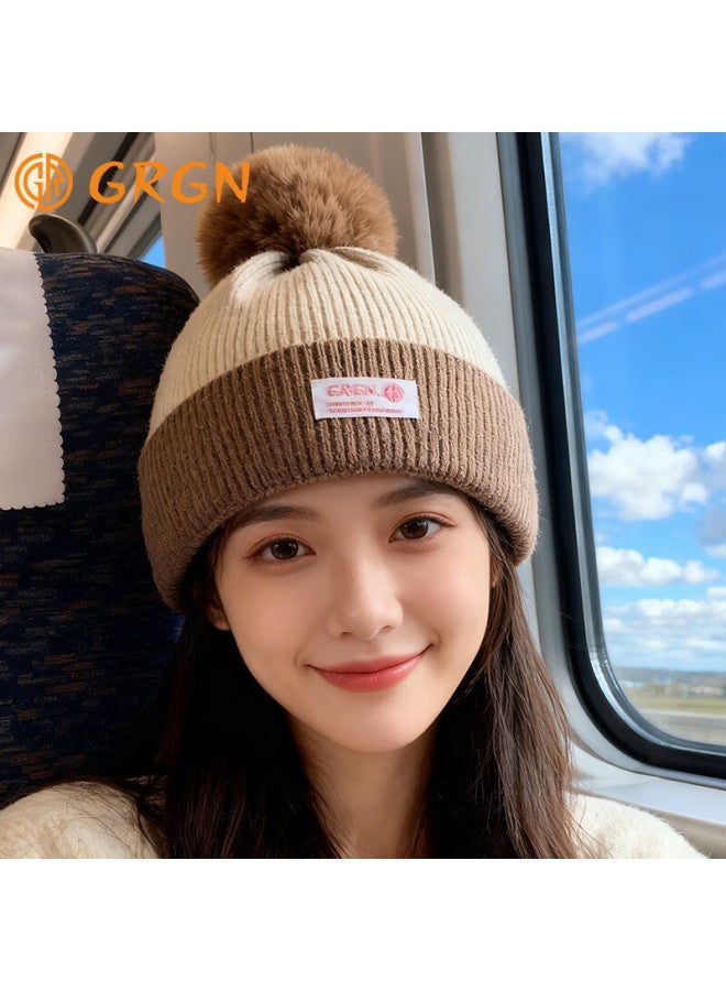 Grgn Women's Winter Fleece-lined Warm Knit Beanie Thick Headwrap Ear Protection Cap Maternity Hat - Image 2