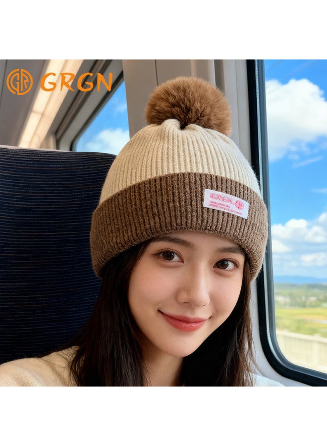 Grgn Women's Winter Fleece-lined Warm Knit Beanie Thick Headwrap Ear Protection Cap Maternity Hat - Image 3