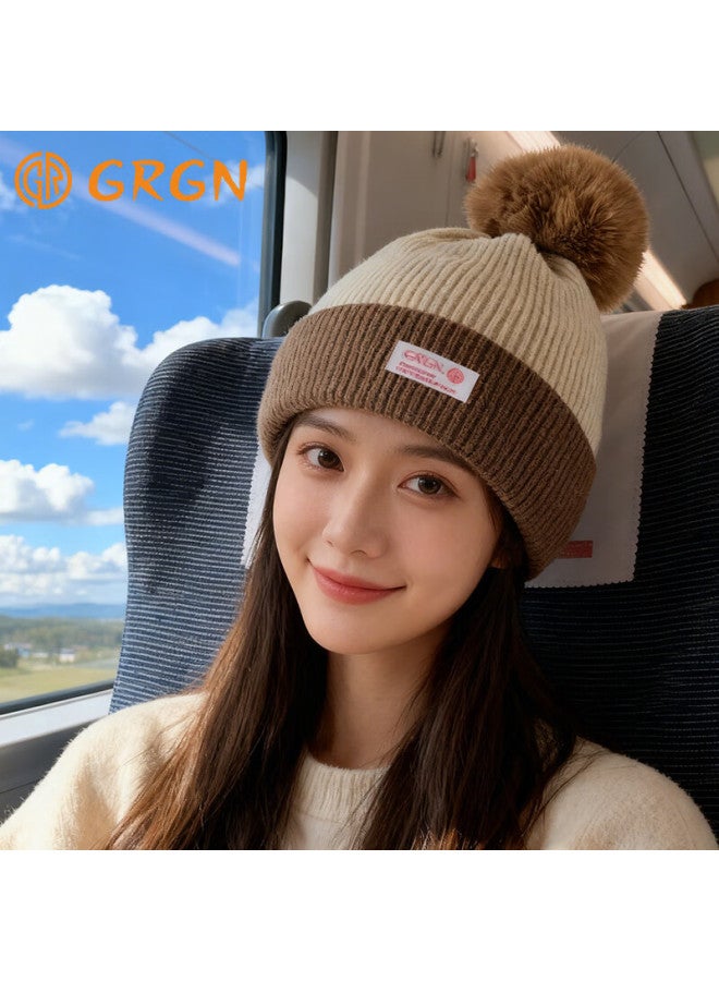 Grgn Women's Winter Fleece-lined Warm Knit Beanie Thick Headwrap Ear Protection Cap Maternity Hat - Image 5