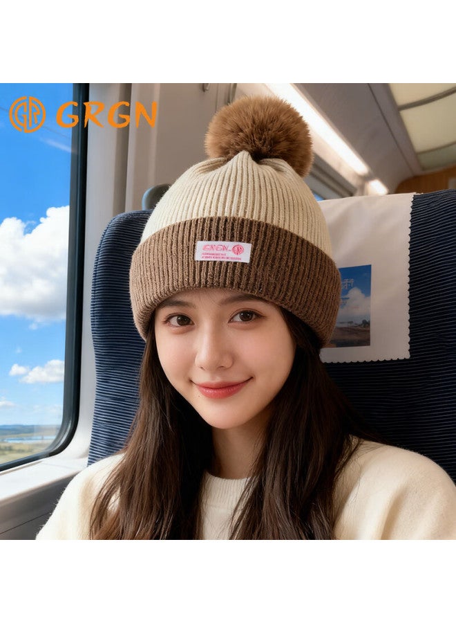 Grgn Women's Winter Fleece-lined Warm Knit Beanie Thick Headwrap Ear Protection Cap Maternity Hat - Image 1