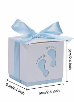 Y&D Candy Favour Gift Boxes, Ribbon Box, 50 Pieces Baby Footprints , for Showers, Kids Birthday, Wedding Party, Partys (Blue)  - Image 2