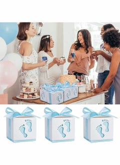 Y&D Candy Favour Gift Boxes, Ribbon Box, 50 Pieces Baby Footprints , for Showers, Kids Birthday, Wedding Party, Partys (Blue)  - Image 5