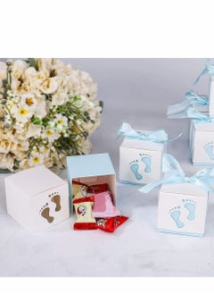 Y&D Candy Favour Gift Boxes, Ribbon Box, 50 Pieces Baby Footprints , for Showers, Kids Birthday, Wedding Party, Partys (Blue)  - Image 4