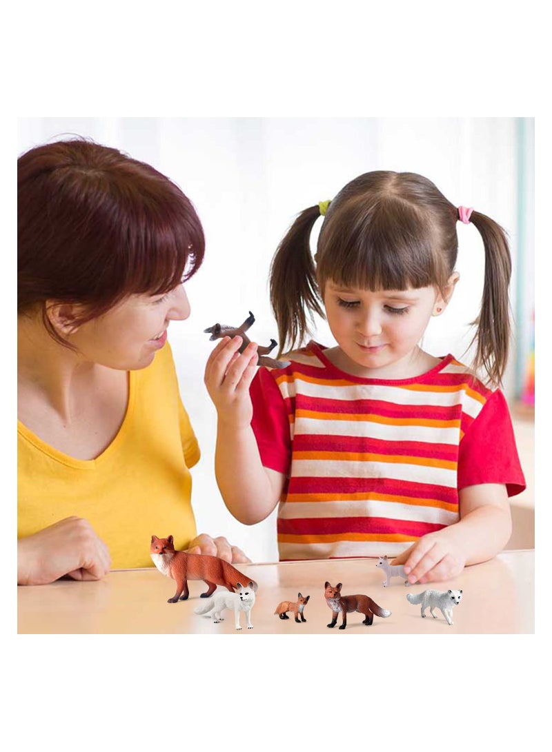 Zikra 8 Pcs Fox Toy Figures Arctic and Red Foxes Set Family Forest Woodland Animals Miniature Toys Cake Topper for Theme Birthday Party - Image 3