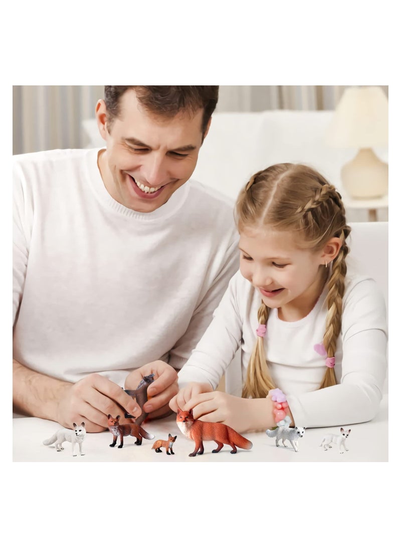 Zikra 8 Pcs Fox Toy Figures Arctic and Red Foxes Set Family Forest Woodland Animals Miniature Toys Cake Topper for Theme Birthday Party - Image 4