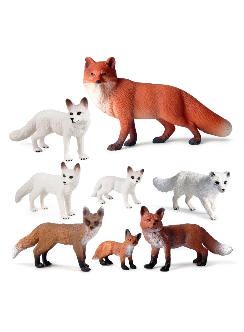 Zikra 8 Pcs Fox Toy Figures Arctic and Red Foxes Set Family Forest Woodland Animals Miniature Toys Cake Topper for Theme Birthday Party - Image 1