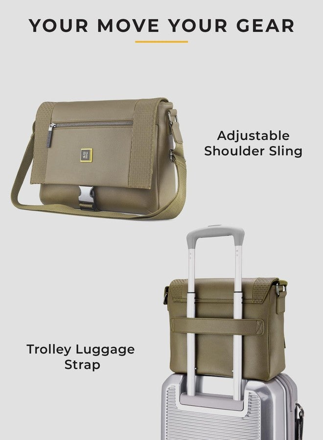 EUME Tarmac Tablet Sling Bag for Men & Women | Vegan Leather Crossbody Travel Bag | Magnetic Easy Access Pockets | Lightweight 10L Daily Use Bag | Olive Green - Image 4