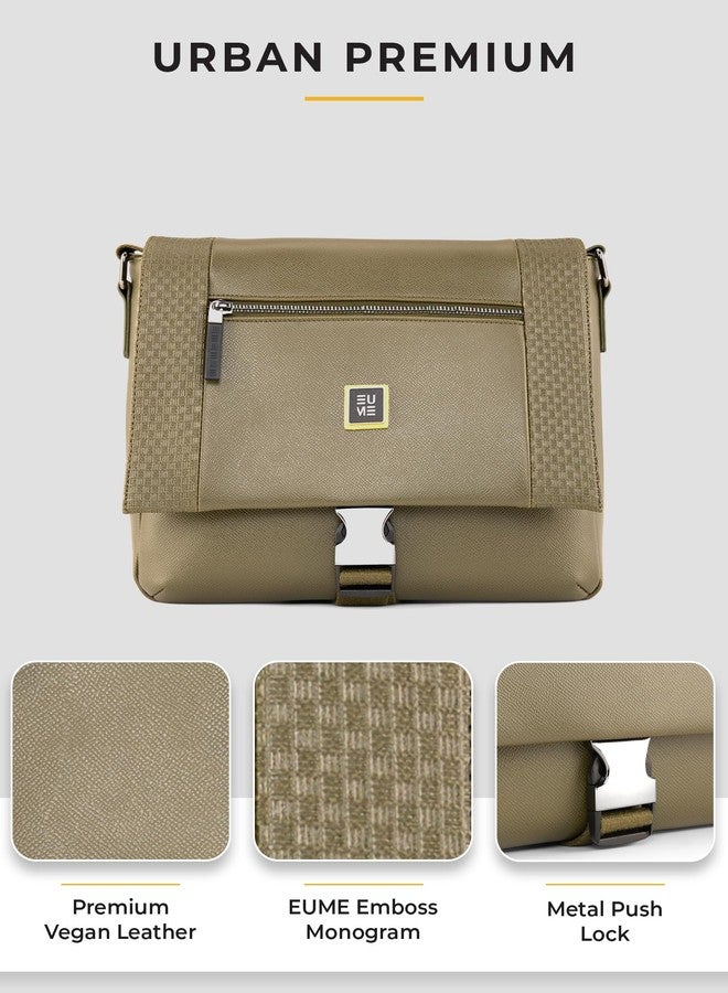 EUME Tarmac Tablet Sling Bag for Men & Women | Vegan Leather Crossbody Travel Bag | Magnetic Easy Access Pockets | Lightweight 10L Daily Use Bag | Olive Green - Image 3