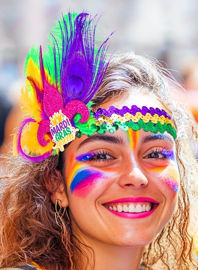 Urieo Mardi Gras Headbands for Women Feathers Fascinator Headband Glitter Sequin Headpieces Masquerade 1920s Carnival Party Hair Accessories - Image 1