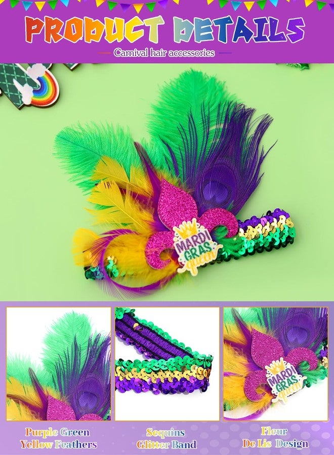 Urieo Mardi Gras Headbands for Women Feathers Fascinator Headband Glitter Sequin Headpieces Masquerade 1920s Carnival Party Hair Accessories - Image 5