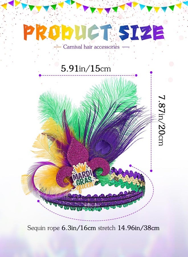 Urieo Mardi Gras Headbands for Women Feathers Fascinator Headband Glitter Sequin Headpieces Masquerade 1920s Carnival Party Hair Accessories - Image 3