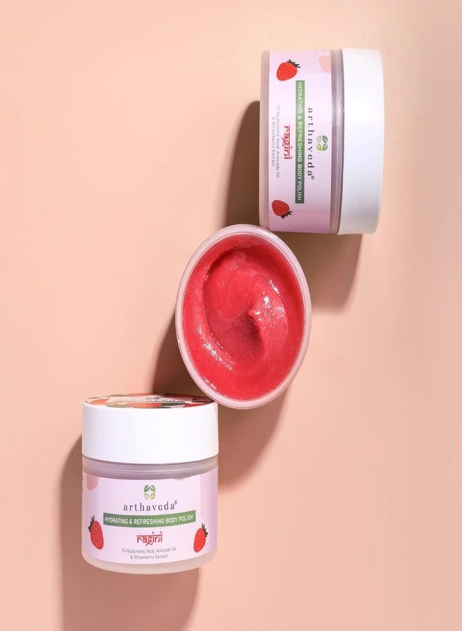 Arthaveda Hydrating Body Polish (Ragini) with 1% Hyaluronic Acid, Sea Salt, Avocado Oil & Strawberry Extract is your go-to for Tan Removal & Skin Refreshment with Deep Hydration I 200 g - Image 5