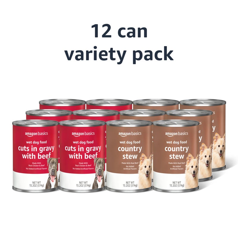 Amazon Basics Wet Dog Food Variety Pack, Country Stew Flavor and Cuts in Gravy with Beef, Made with Natural Ingredients, 13.2oz Cans (Pack of 12) - Image 2