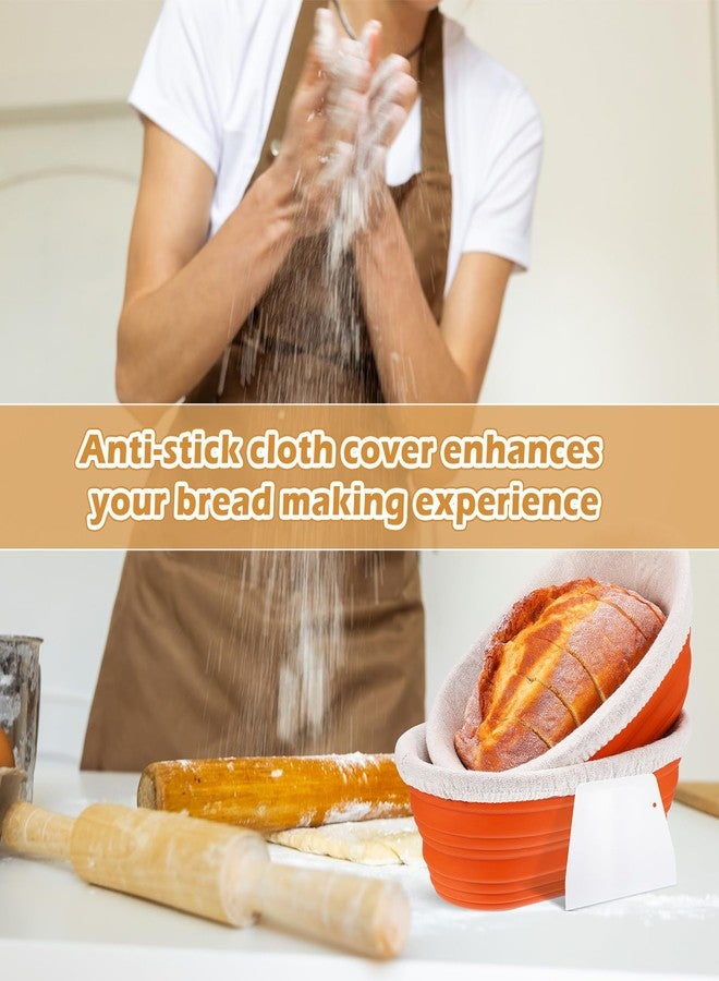 نوجو مجموعة نوجو المكونة من 4 سلال تخمير عجين بيضاوية الشكل مصنوعة من السيليكون مقاس 10 بوصات قابلة للطي، لوازم خبز العجين المخمر، وعاء تخمير العجين مع 4 قطع من مكاشط العجين و4 قطع من أغطية السلال (برتقالي) - Image 5