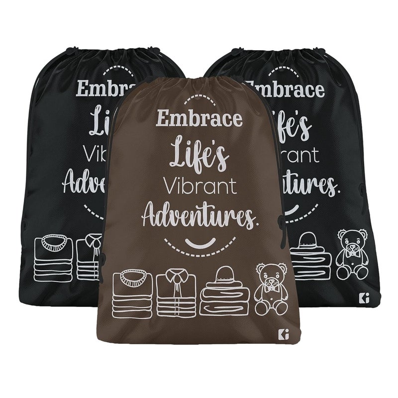 Kuber Industries Pack of 3 Cloth Storage Bag Travel Pouches NonWoven Storage Organizer Garments Cover Storage Organizer Bag for Clothing Cloth Carrying Bag Large Brown Black - Image 1