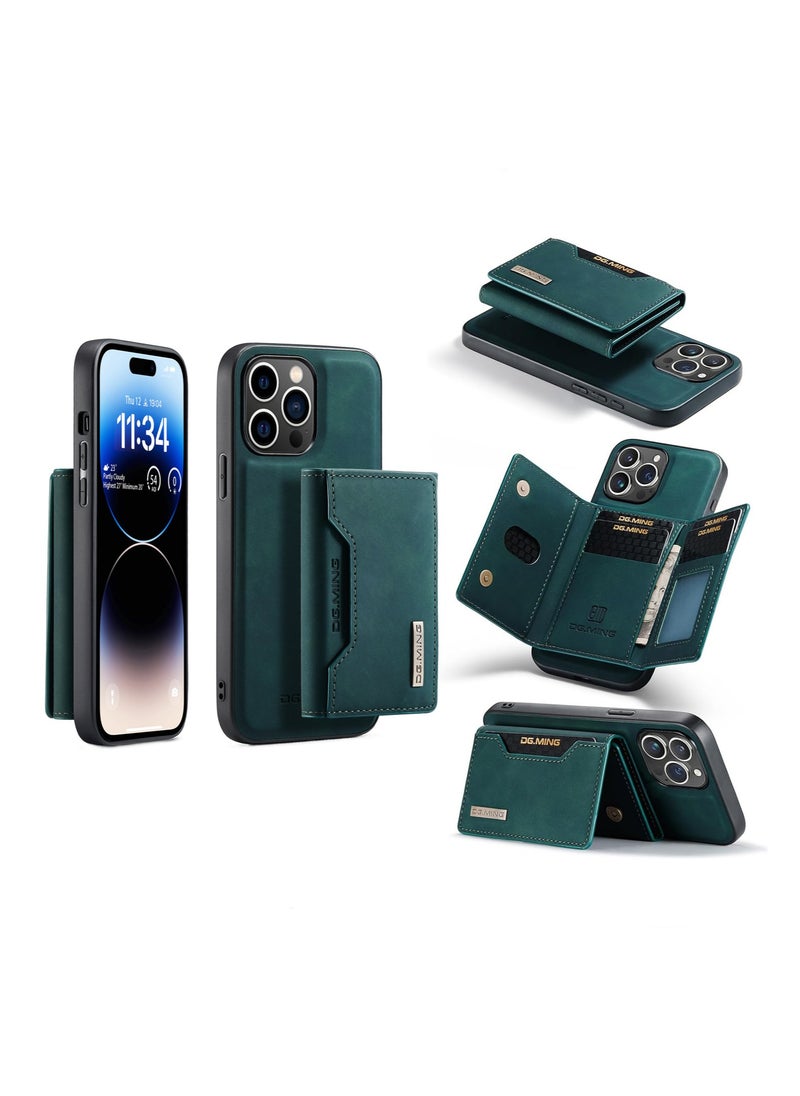 KASTWAVE - Leather Wallet Phone Cases for iPhone 15 Pro Max, 6.7'' 2 in 1 Leather Phone Case Back Cover Magnetic Detachable with Trifold Wallet Card Holder Pocket Detachable Back Cover (Green) - Image 1