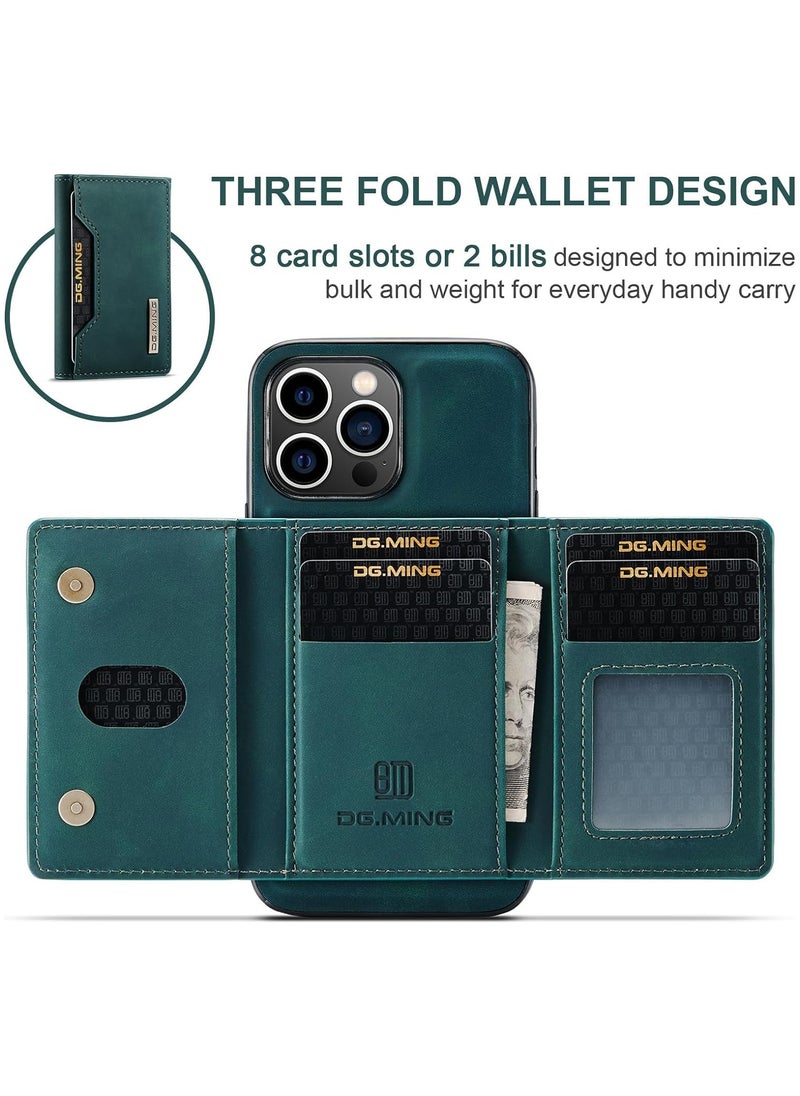 KASTWAVE - Leather Wallet Phone Cases for iPhone 15 Pro Max, 6.7'' 2 in 1 Leather Phone Case Back Cover Magnetic Detachable with Trifold Wallet Card Holder Pocket Detachable Back Cover (Green) - Image 1