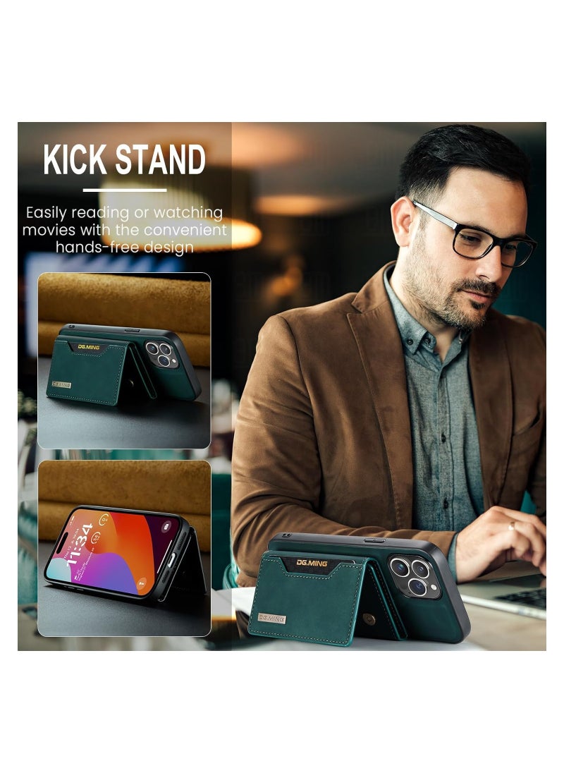KASTWAVE - Leather Wallet Phone Cases for iPhone 15 Pro Max, 6.7'' 2 in 1 Leather Phone Case Back Cover Magnetic Detachable with Trifold Wallet Card Holder Pocket Detachable Back Cover (Green) - Image 1