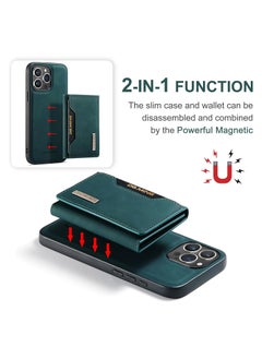 KASTWAVE Leather Wallet Phone Cases for iPhone 15 Pro Max, 6.7'' 2 in 1 Leather Phone Case Back Cover Magnetic Detachable with Trifold Wallet Card Holder Pocket Detachable Back Cover (Green)  - Image 4