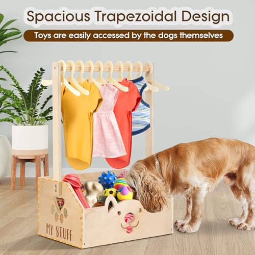Chunful Dog Closet Wooden Pet Wardrobe Closet Dog Toy Storage Bin with Handle Pet Clothes Rack for Cat Organization and Storage Accessories 19 x 13 x 9 - Image 3