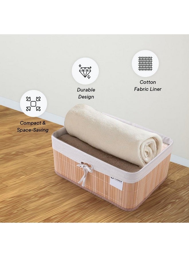 Kuber Industries Kuber Industries Pack of 4 Bamboo Storage Basket With Liner|Fodable Storage Organizer|Box For Cloth, Toiletry, Bathroom|Capacity 17L, 10.6L|Natural|  - Image 5