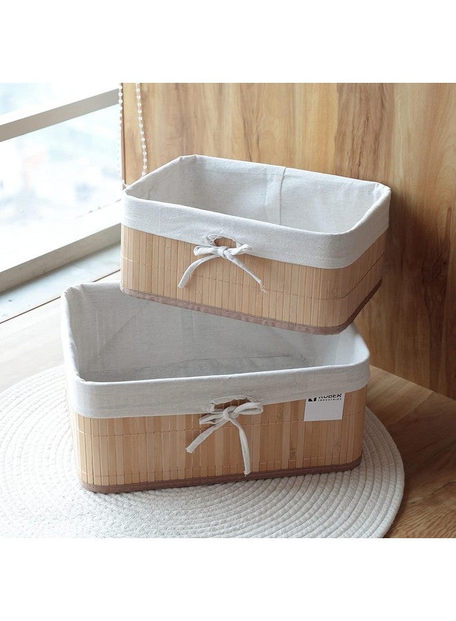 Kuber Industries Kuber Industries Pack of 4 Bamboo Storage Basket With Liner|Fodable Storage Organizer|Box For Cloth, Toiletry, Bathroom|Capacity 17L, 10.6L|Natural|  - Image 3