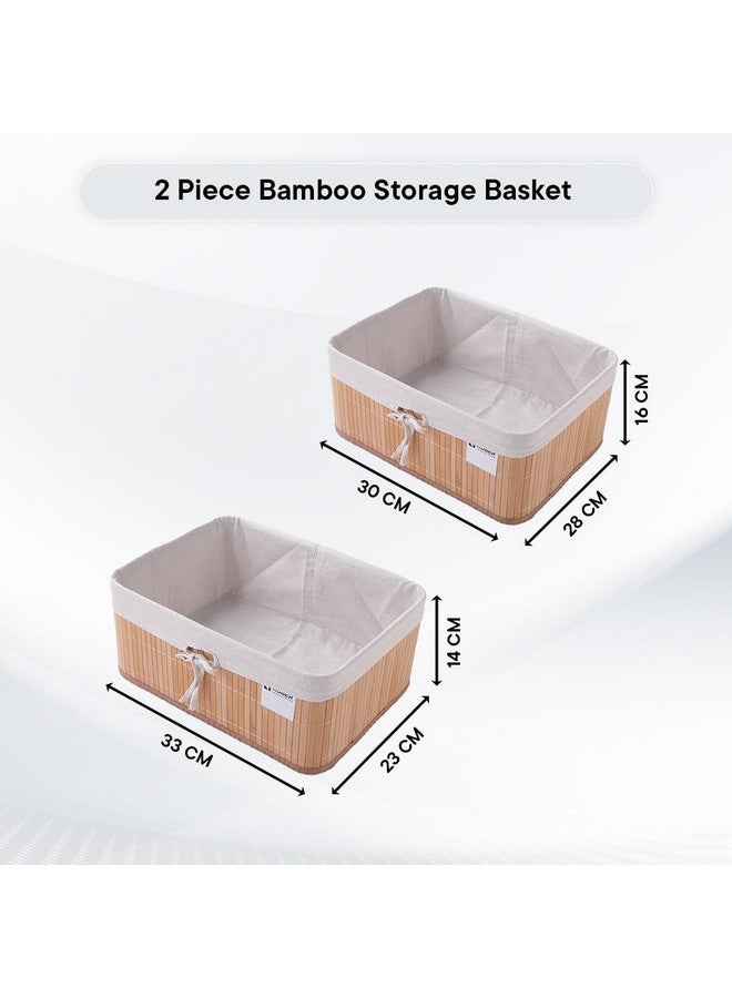 Kuber Industries Kuber Industries Pack of 4 Bamboo Storage Basket With Liner|Fodable Storage Organizer|Box For Cloth, Toiletry, Bathroom|Capacity 17L, 10.6L|Natural|  - Image 4
