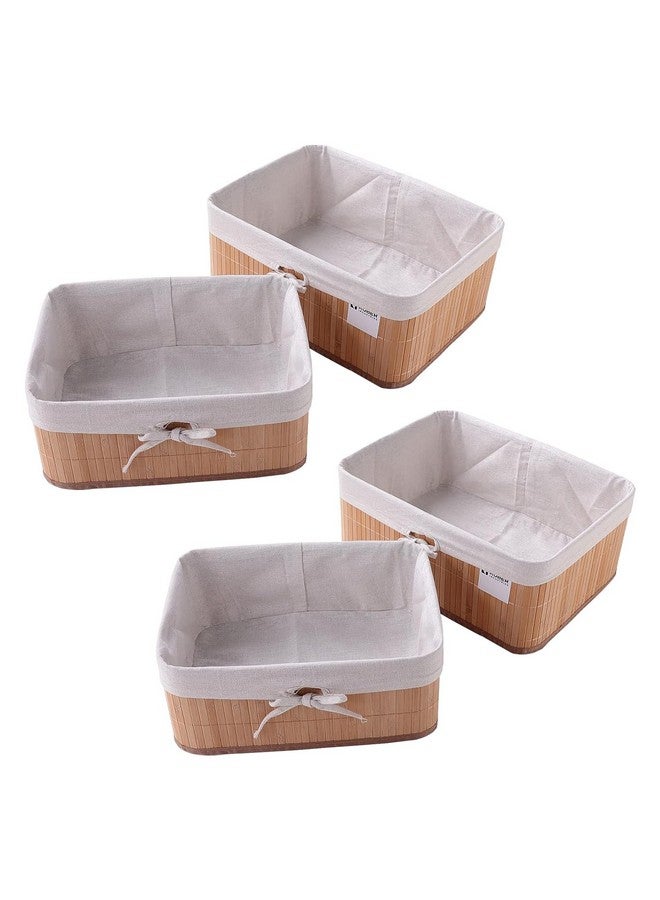 Kuber Industries Kuber Industries Pack of 4 Bamboo Storage Basket With Liner|Fodable Storage Organizer|Box For Cloth, Toiletry, Bathroom|Capacity 17L, 10.6L|Natural|  - Image 1