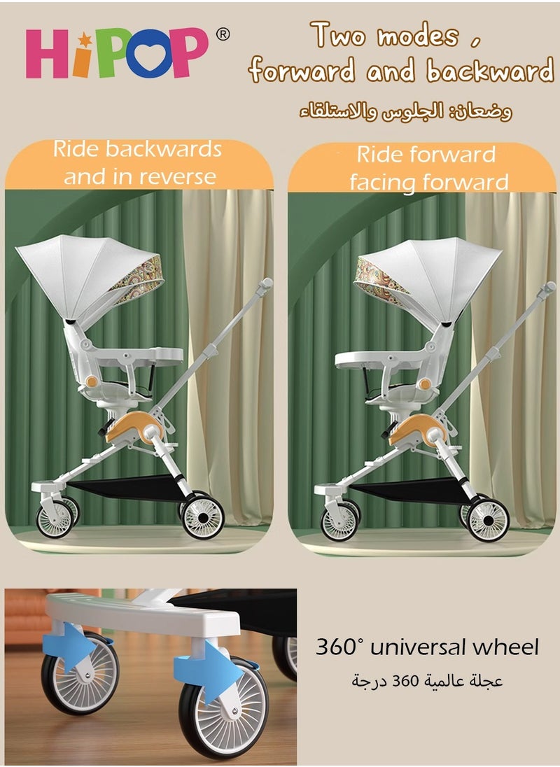 HIPOP 2 In 1 Stroller for Infant and Kids,with Food Tray and Two Ways Rotating Seat,High Carbon Steel Sturdy Design,One Step Folding Baby Stroller  - Image 2