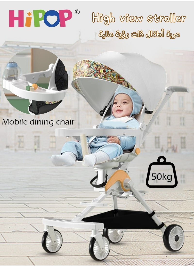 HIPOP 2 In 1 Stroller for Infant and Kids,with Food Tray and Two Ways Rotating Seat,High Carbon Steel Sturdy Design,One Step Folding Baby Stroller  - Image 3