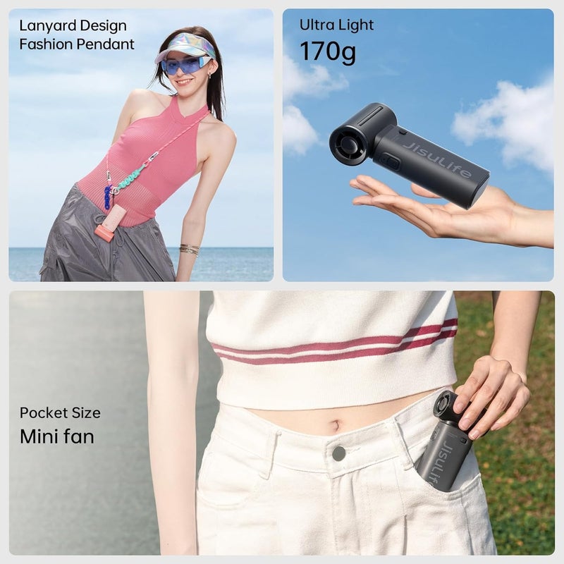 JISULIFE Gizlife Portable Handheld Fan - Rechargeable USB Mini Fan, 5 Speeds, 18-Hour Cooling, Black - Image 5