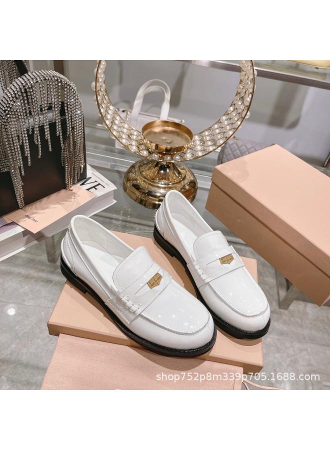 SHAKA Summer And Autumn Gold Coin Buckle Loafers Retro Round Toe Flat Single-Layer Shoes Antique Leather Shoes Women'S Letter All-Match Casual - Image 3